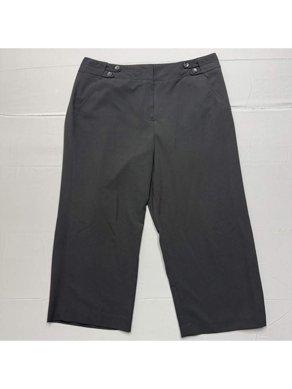 Larry Levine Womens Cropped Pants Stretch Wide Leg Capris Size 12 Black Career